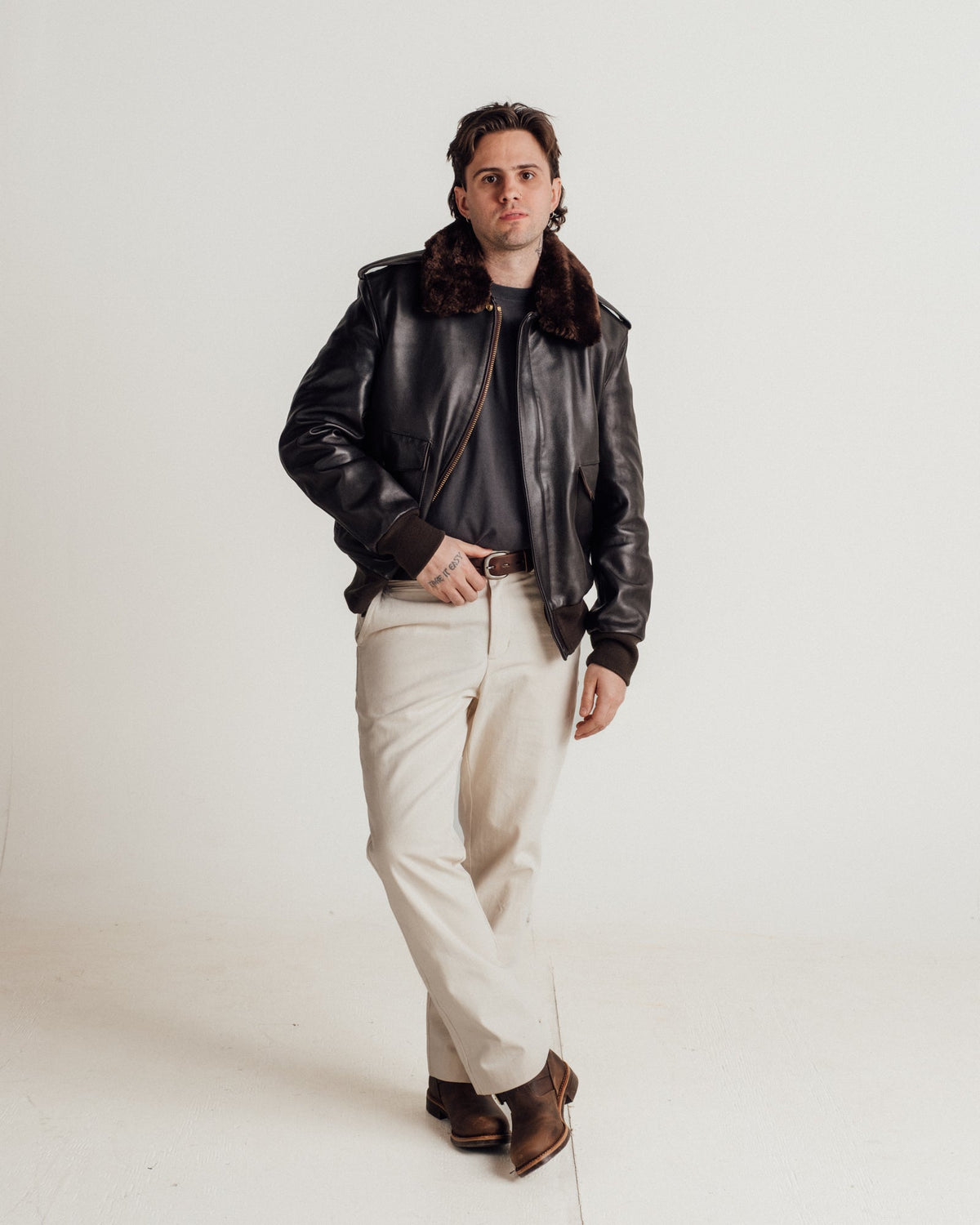 184SM Schott N.Y.C. A-2 Naked Cowhide Leather Flight Jacket