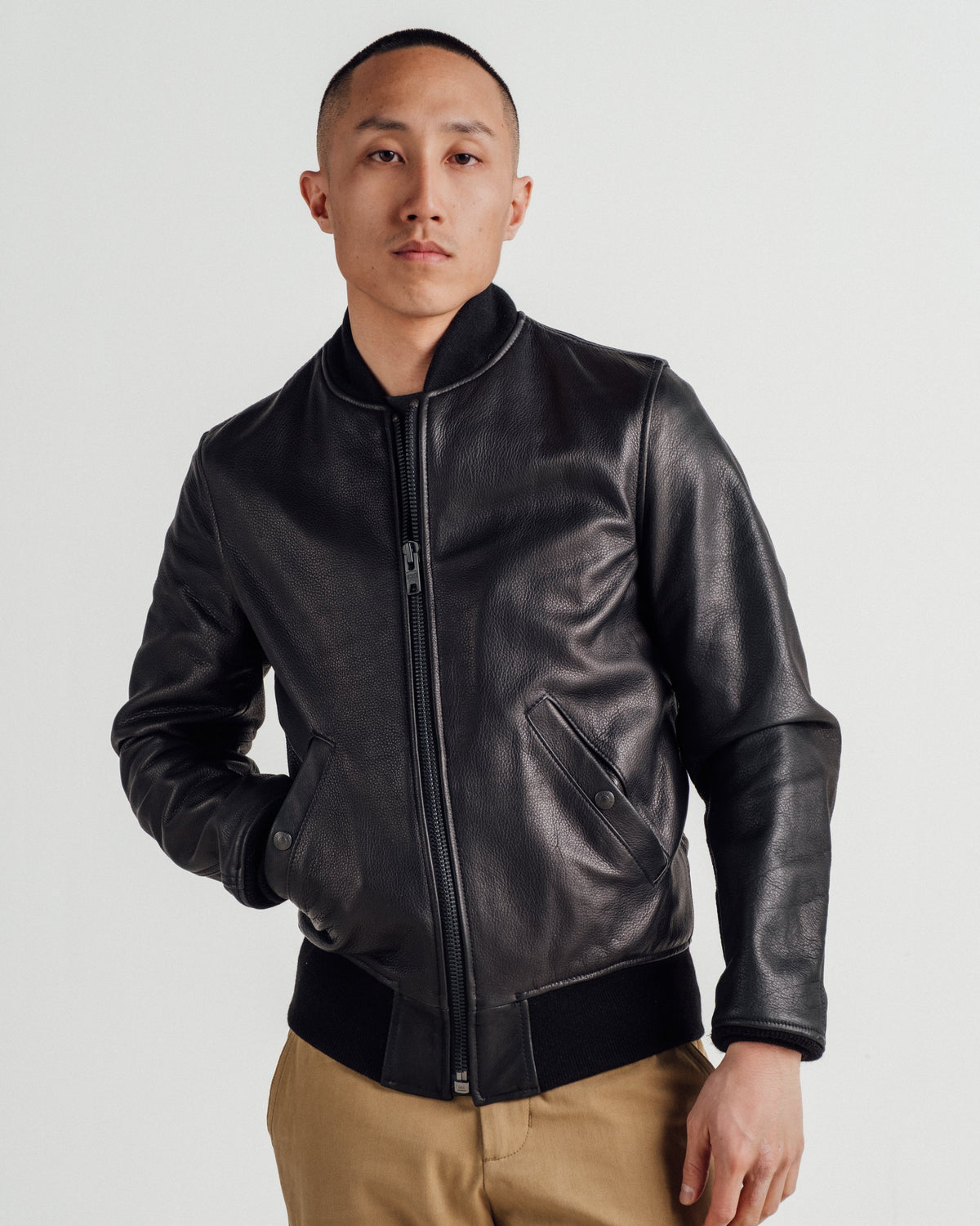 237 Schott N.Y.C. Lightweight Natural Pebble Cowhide MA-1 Bomber Jacket