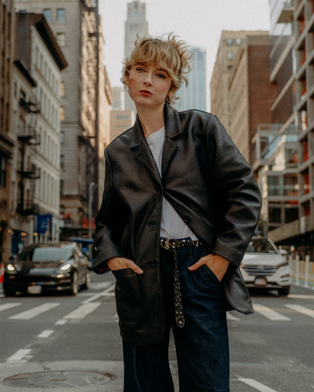 2535W Schott N.Y.C. 'Rivington' Oversized Lambskin Blazer