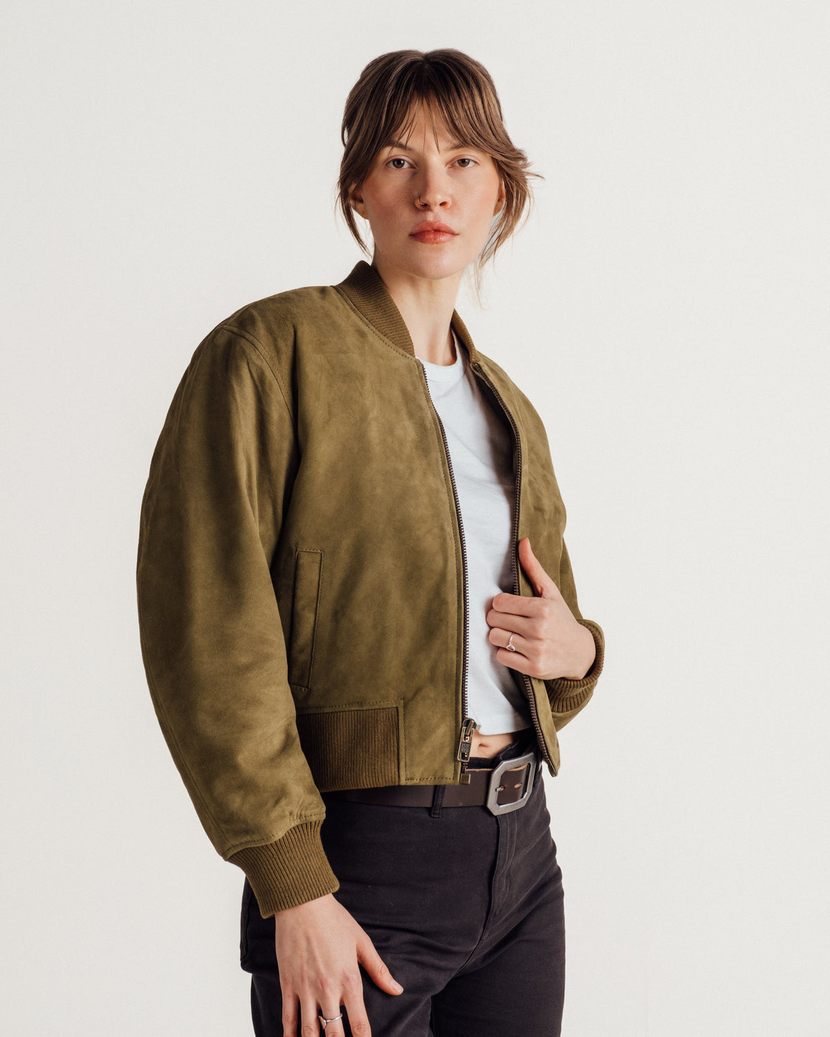 3528W Schott N.Y.C. 'Monroe' Suede Bomber Jacket