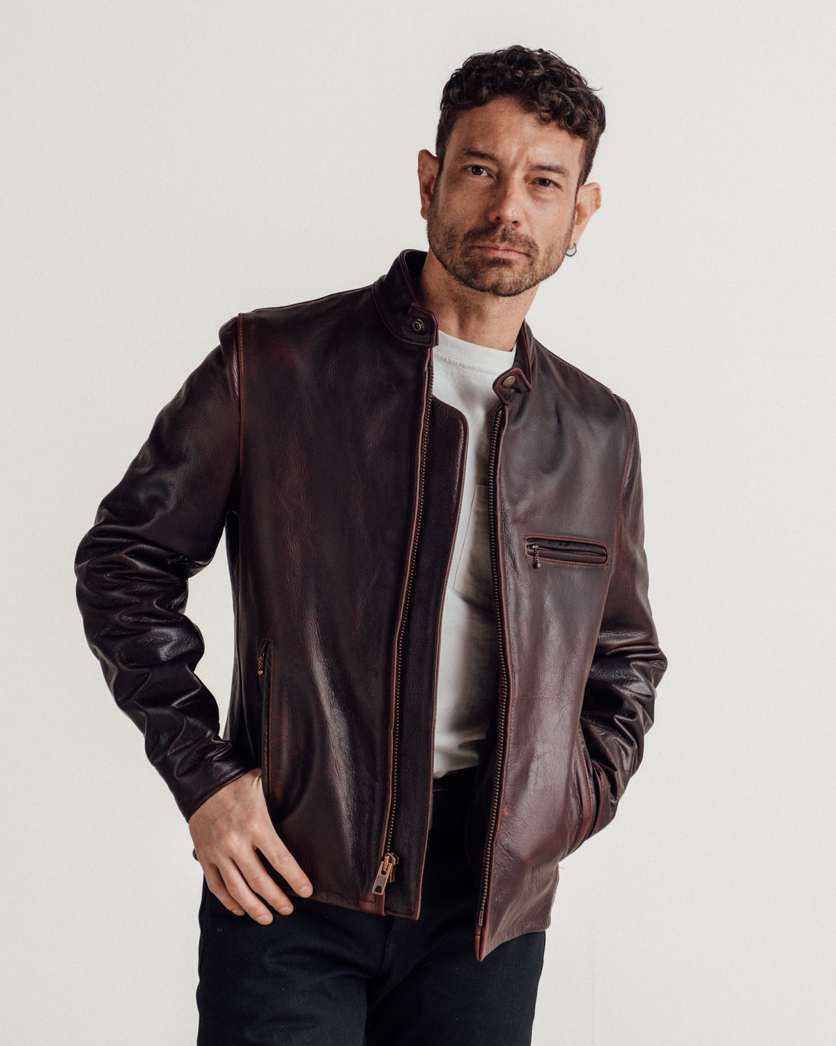 550 Schott N.Y.C. Waxy Pullup Cowhide Cafe Racer Jacket