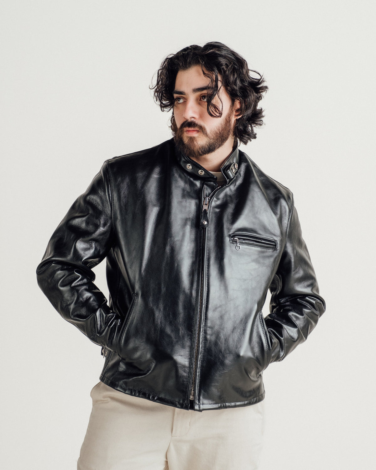 641HH Schott N.Y.C. Classic Horsehide Cafe Racer Motorcycle Jacket