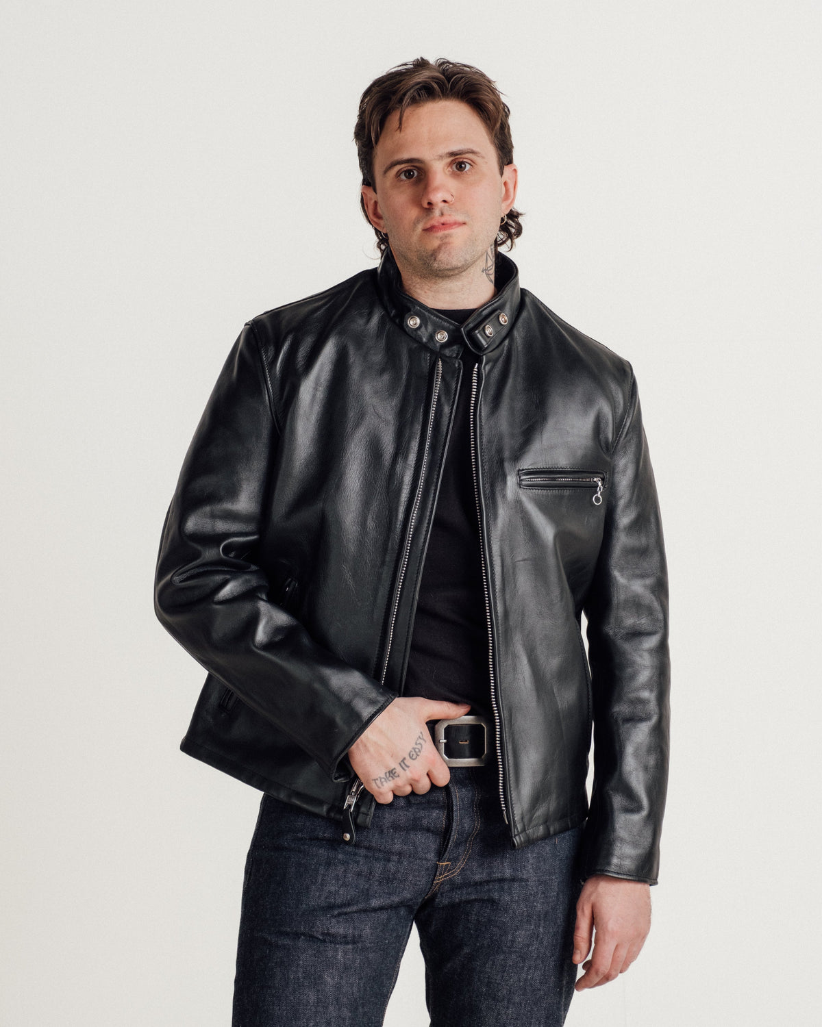 641 Schott N.Y.C. Classic Steerhide Cafe Racer Motorcycle Jacket