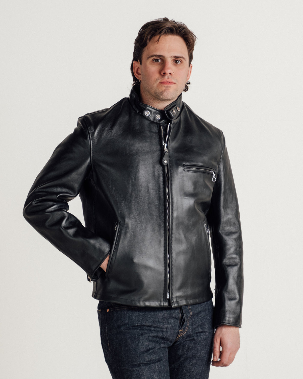 641 Schott N.Y.C. Classic Steerhide Cafe Racer Motorcycle Jacket