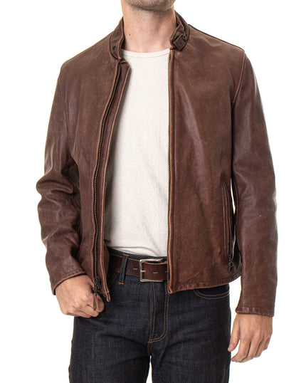 654VN Schott N.Y.C. Vintaged Slim Cowhide Cafe Racer Motorcycle Jacket