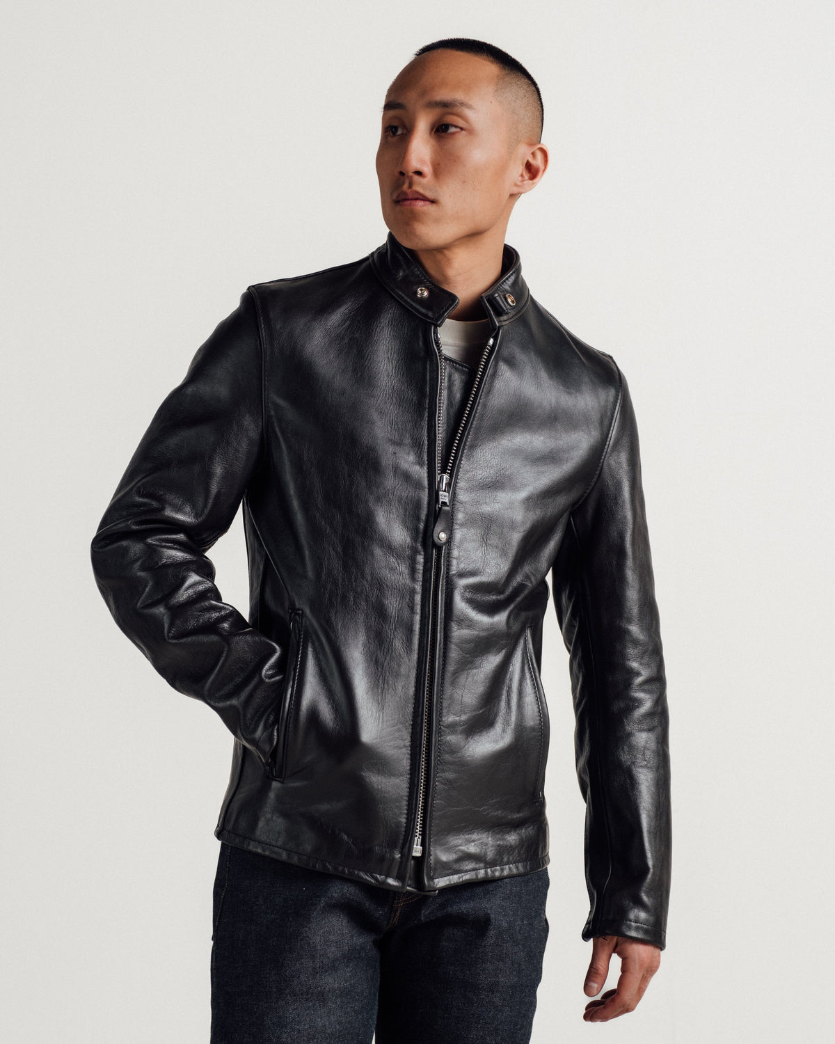 654 Schott N.Y.C. Slim Cowhide Cafe Racer Motorcycle Jacket