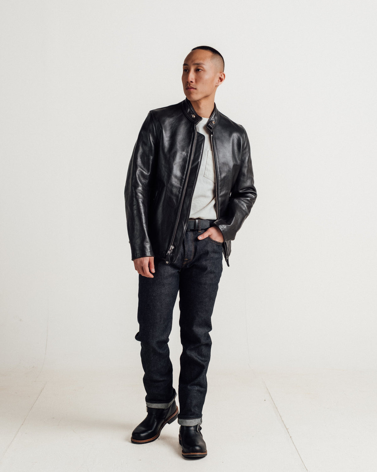 654 Schott N.Y.C. Slim Cowhide Cafe Racer Motorcycle Jacket
