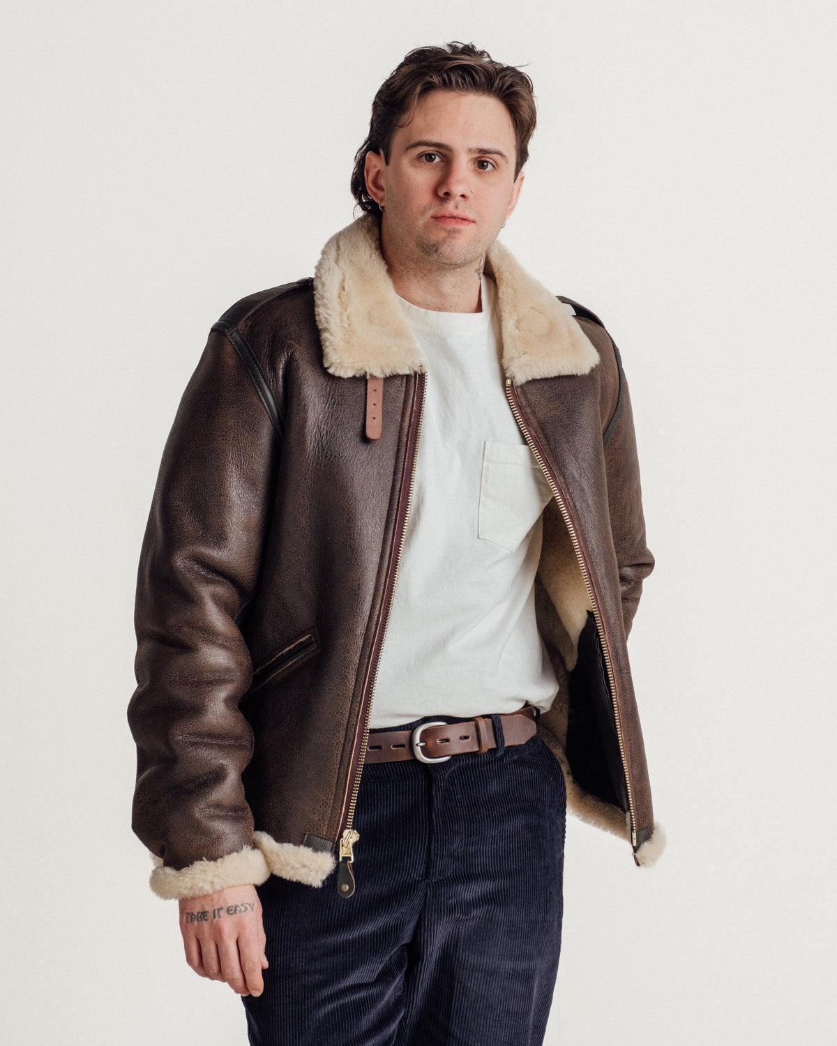 B-6 Schott N.Y.C. B-6 Sheepskin Bomber Jacket With Cowhide Trim