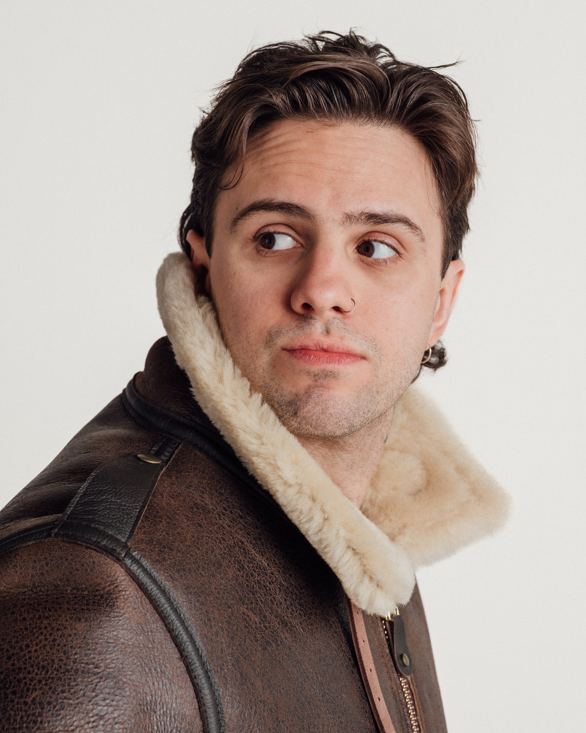 B-6 Schott N.Y.C. B-6 Sheepskin Bomber Jacket With Cowhide Trim