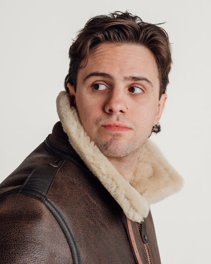 B-6 Schott N.Y.C. B-6 Sheepskin Bomber Jacket With Cowhide Trim