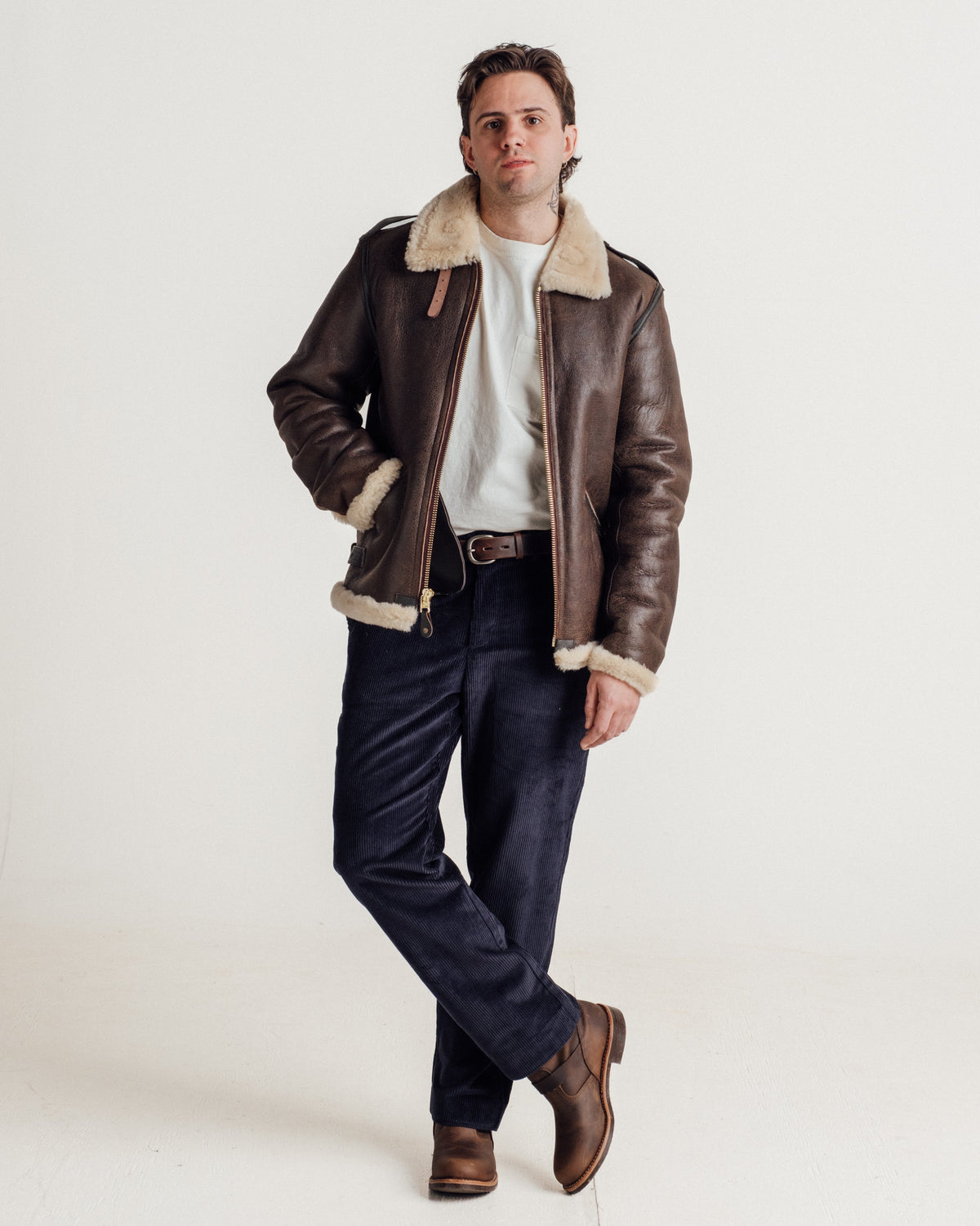 B-6 Schott N.Y.C. B-6 Sheepskin Bomber Jacket With Cowhide Trim