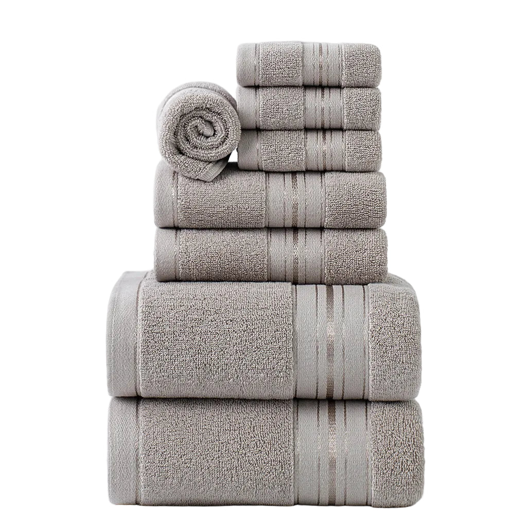 Stack of gray towels on a white background