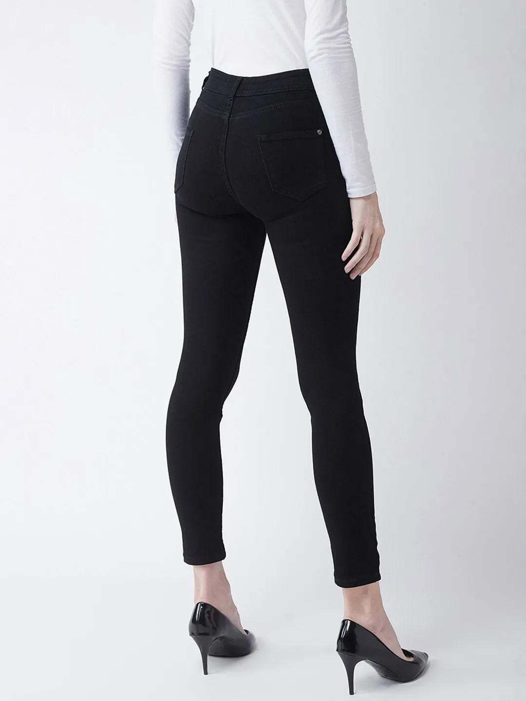 24/7 Comfort Black Slim-Fit High-Rise Cropped-Length Stretchable Denim Jeans