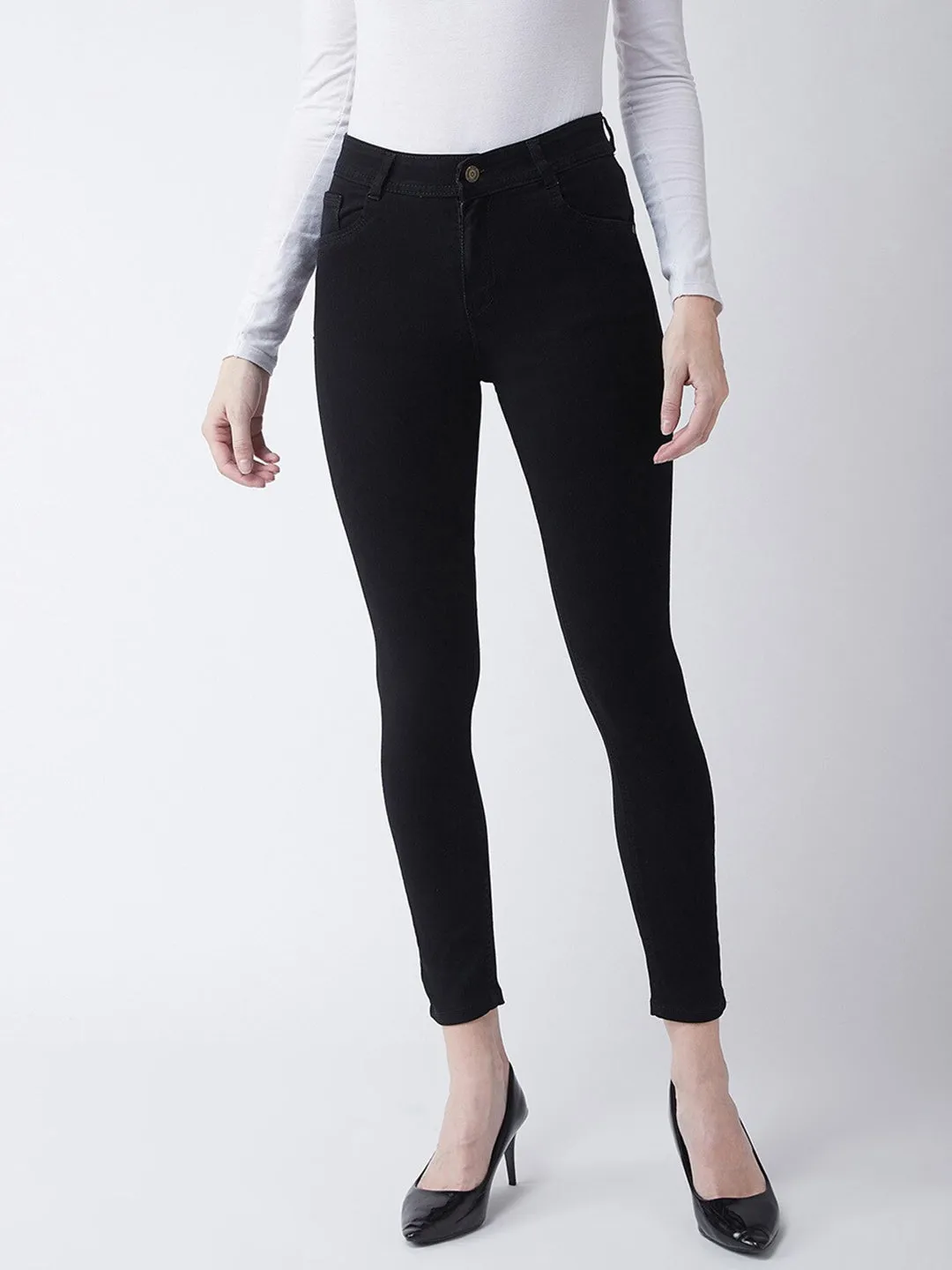 24/7 Comfort Black Slim-Fit High-Rise Cropped-Length Stretchable Denim Jeans