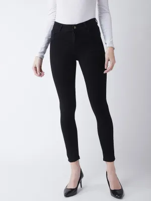 24/7 Comfort Black Slim-Fit High-Rise Cropped-Length Stretchable Denim Jeans