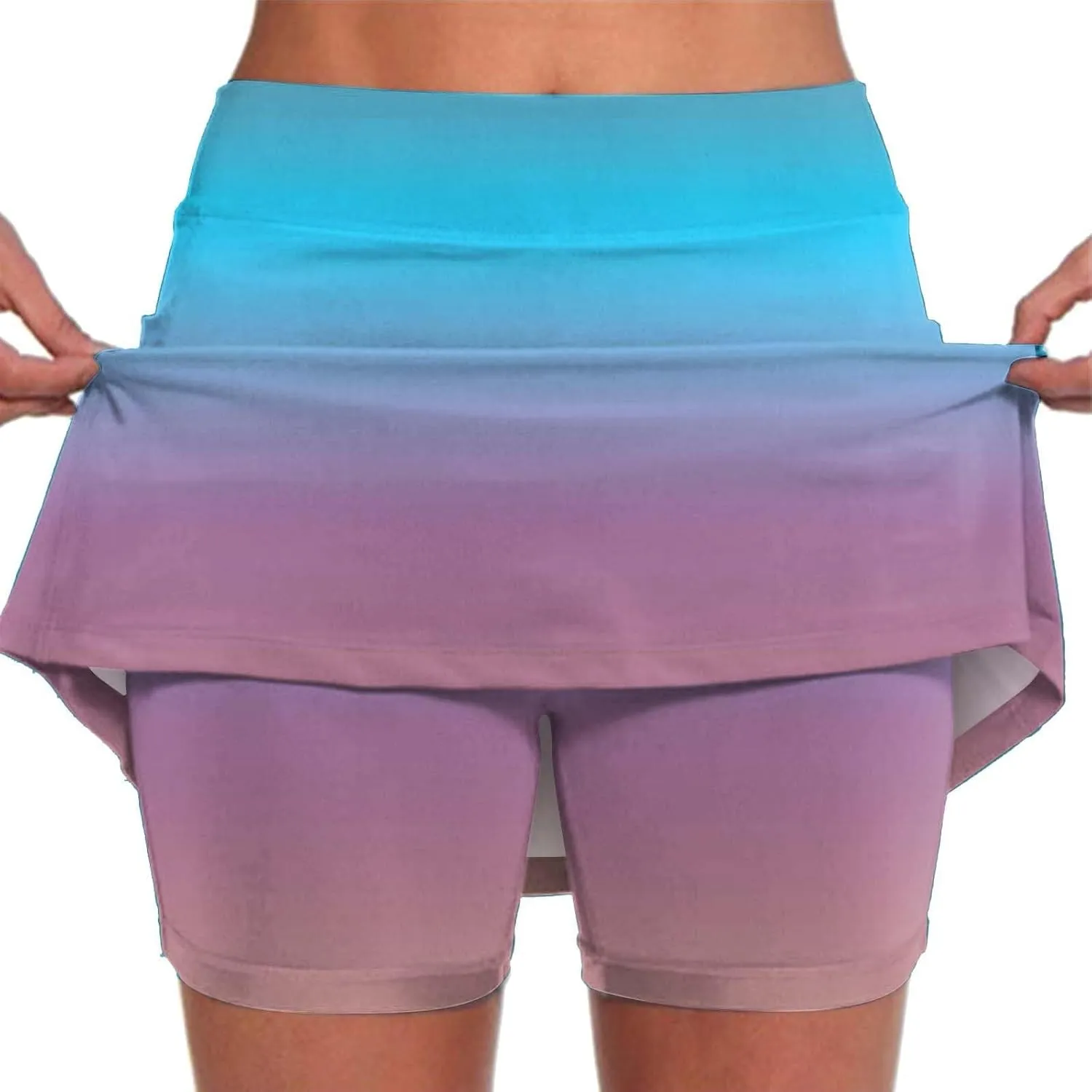 Athletic Mini Skirts for Women Gradient Color Gym Tennis Mini Skirt Running Workout Golf Skorts Inner Shorts Activewear 2024