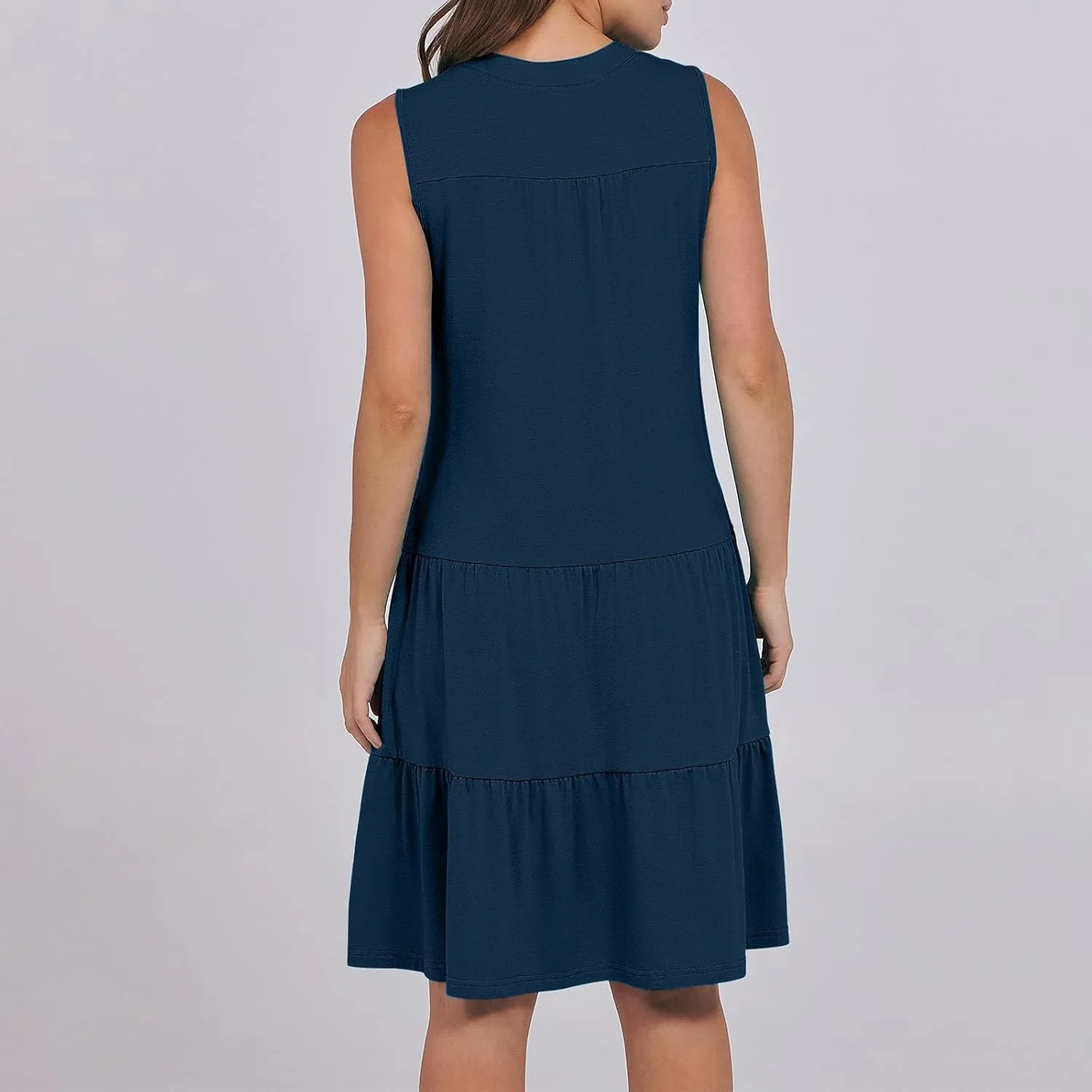 Beach Dresses for Women 2025 Vacation Sleeveless V Neck Flowy Mini Dress Fashion Ruffle Summer Sundress with Pockets