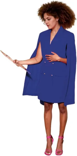 Blazer Dress for Women with Cape Double Breasted Peak Lapel Regular Fit Women's Solid Suit Skirt for Work Office