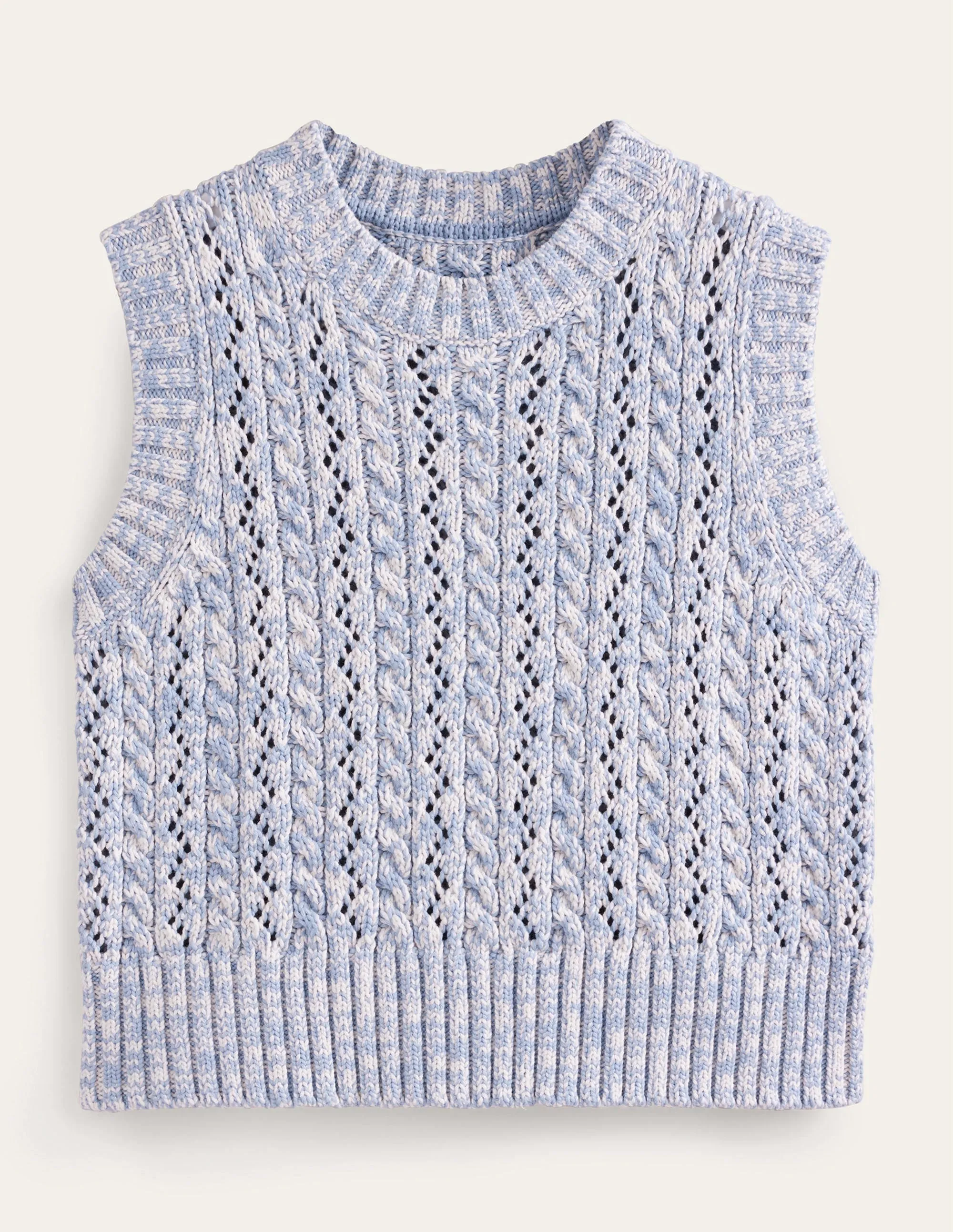 Cable Knit Tank-Blue Blizzard, Ivory Marl