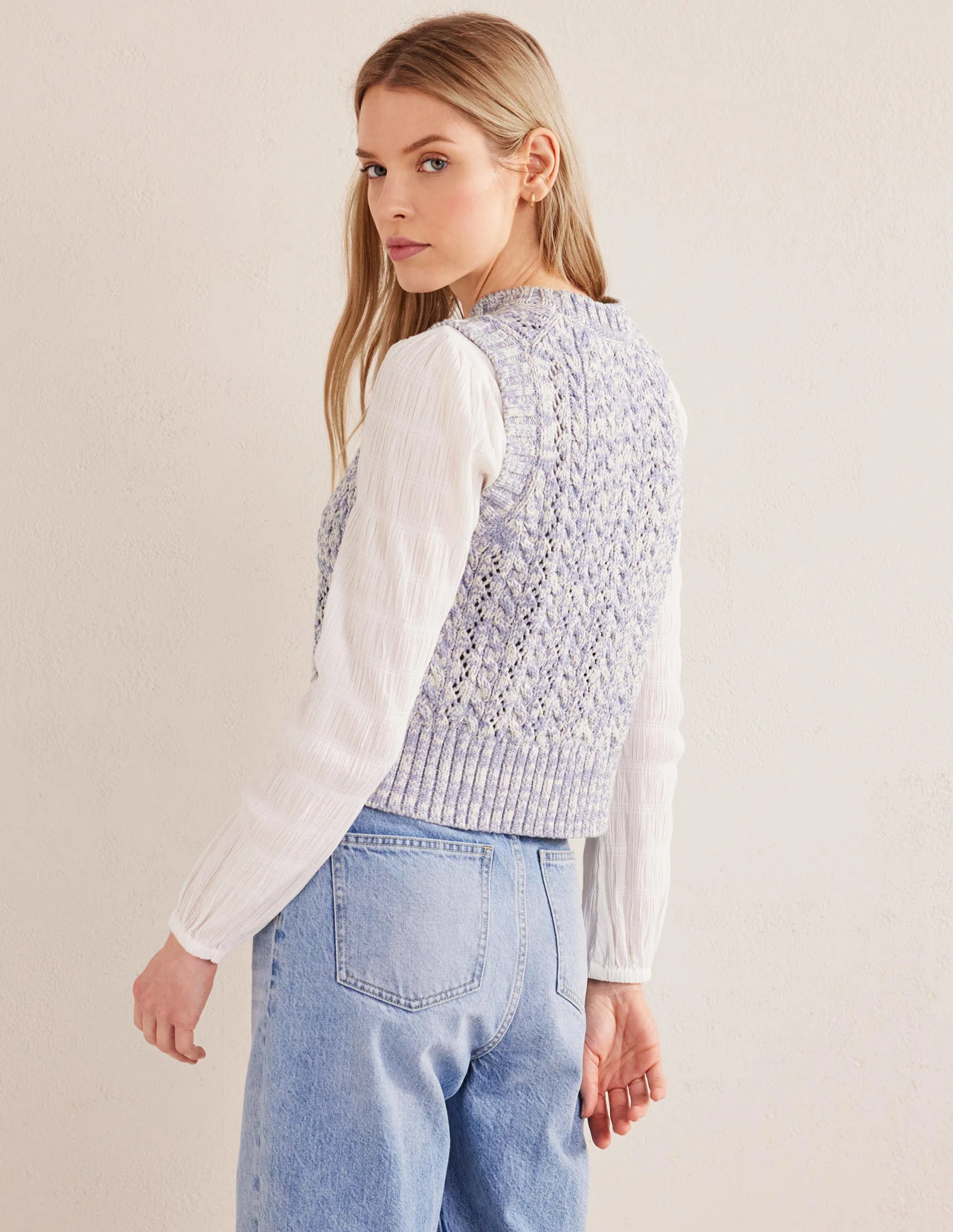 Cable Knit Tank-Blue Blizzard, Ivory Marl