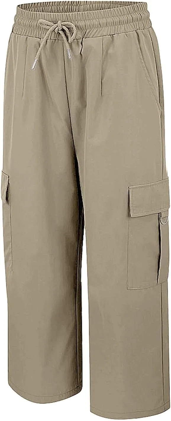 Cargo Capris for Women with Pocket Summer Mid Rise Lightweight Elastic Waist Pants Stretchy Tactical Tavel Hiking Pant
