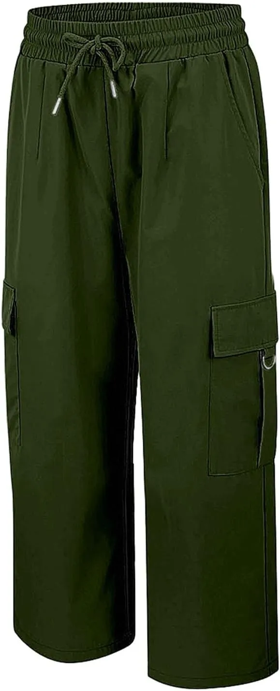Cargo Capris for Women with Pocket Summer Mid Rise Lightweight Elastic Waist Pants Stretchy Tactical Tavel Hiking Pant