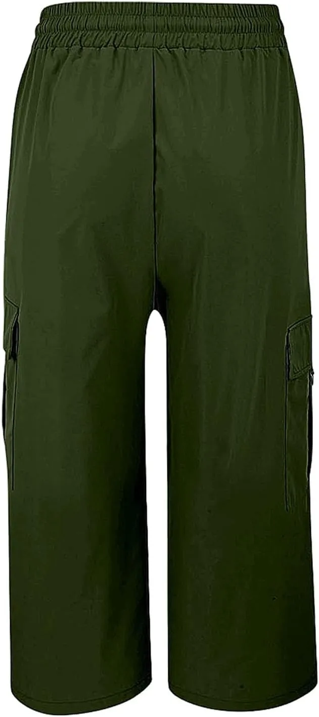 Cargo Capris for Women with Pocket Summer Mid Rise Lightweight Elastic Waist Pants Stretchy Tactical Tavel Hiking Pant