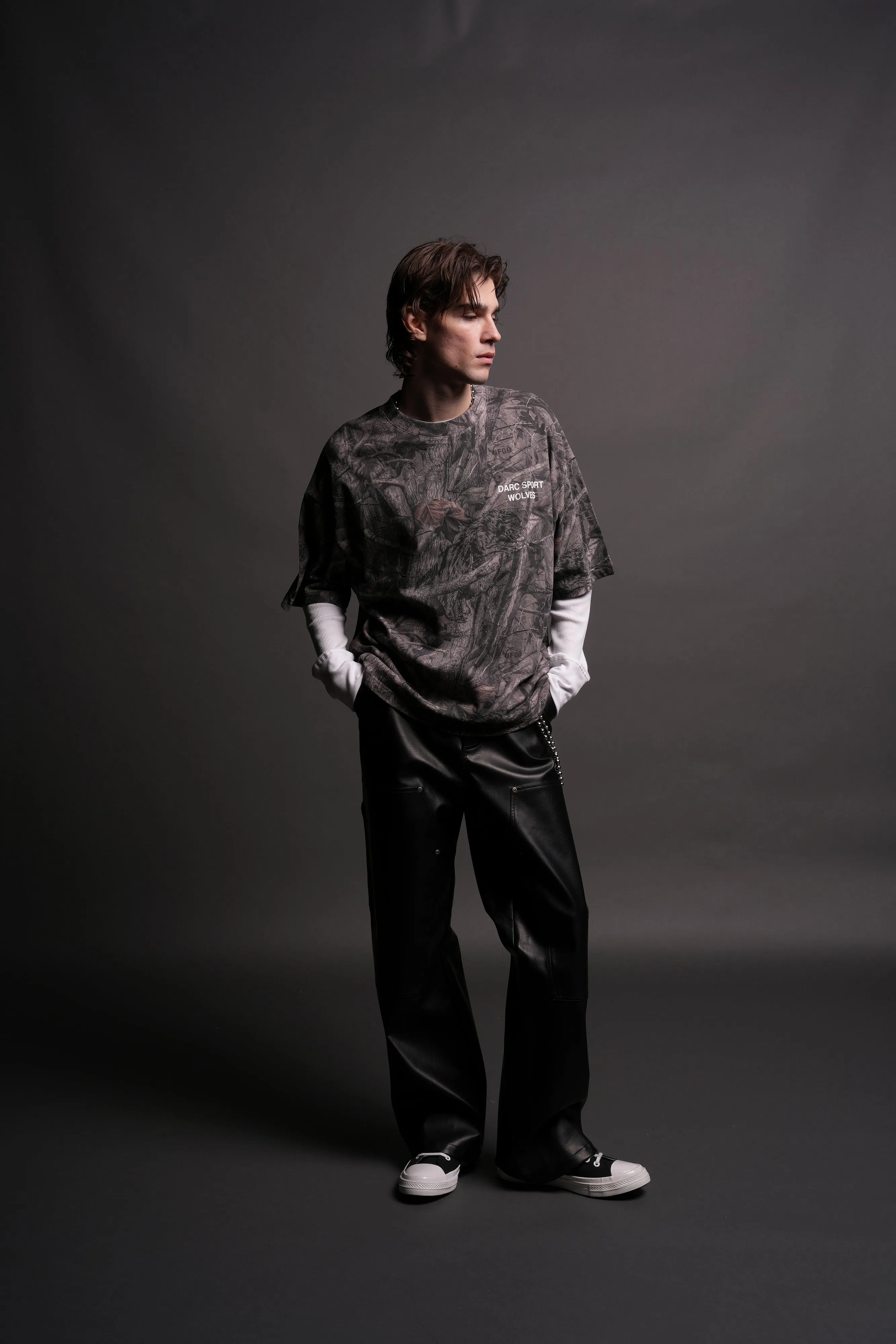 Darc Sport Wolves "Premium" Oversized Tee in Driftwood Wolf Forest Camo