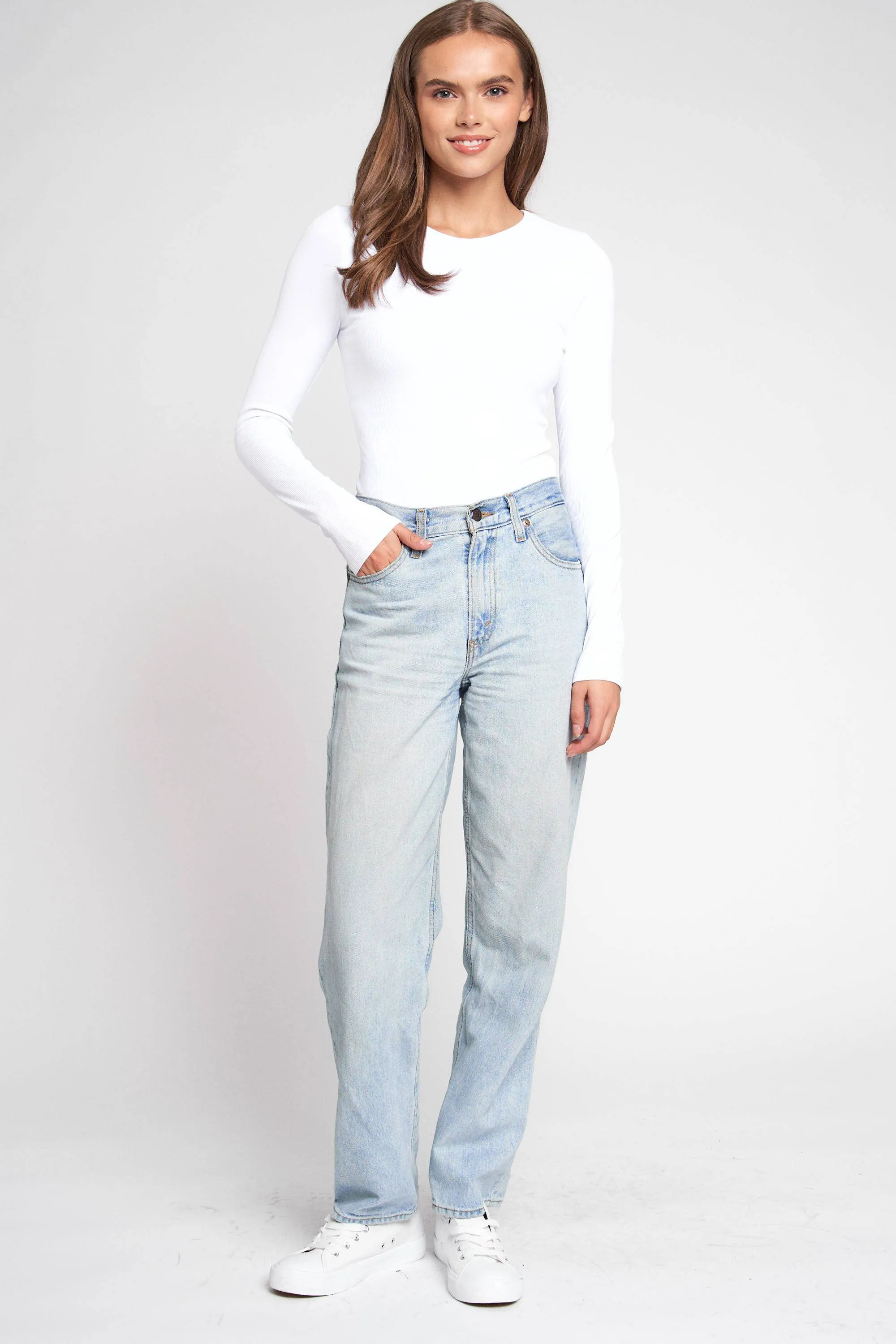 DOUBLE LAYERED LONG SLEEVE CREW NECK BODYSUIT: M / BLACK
