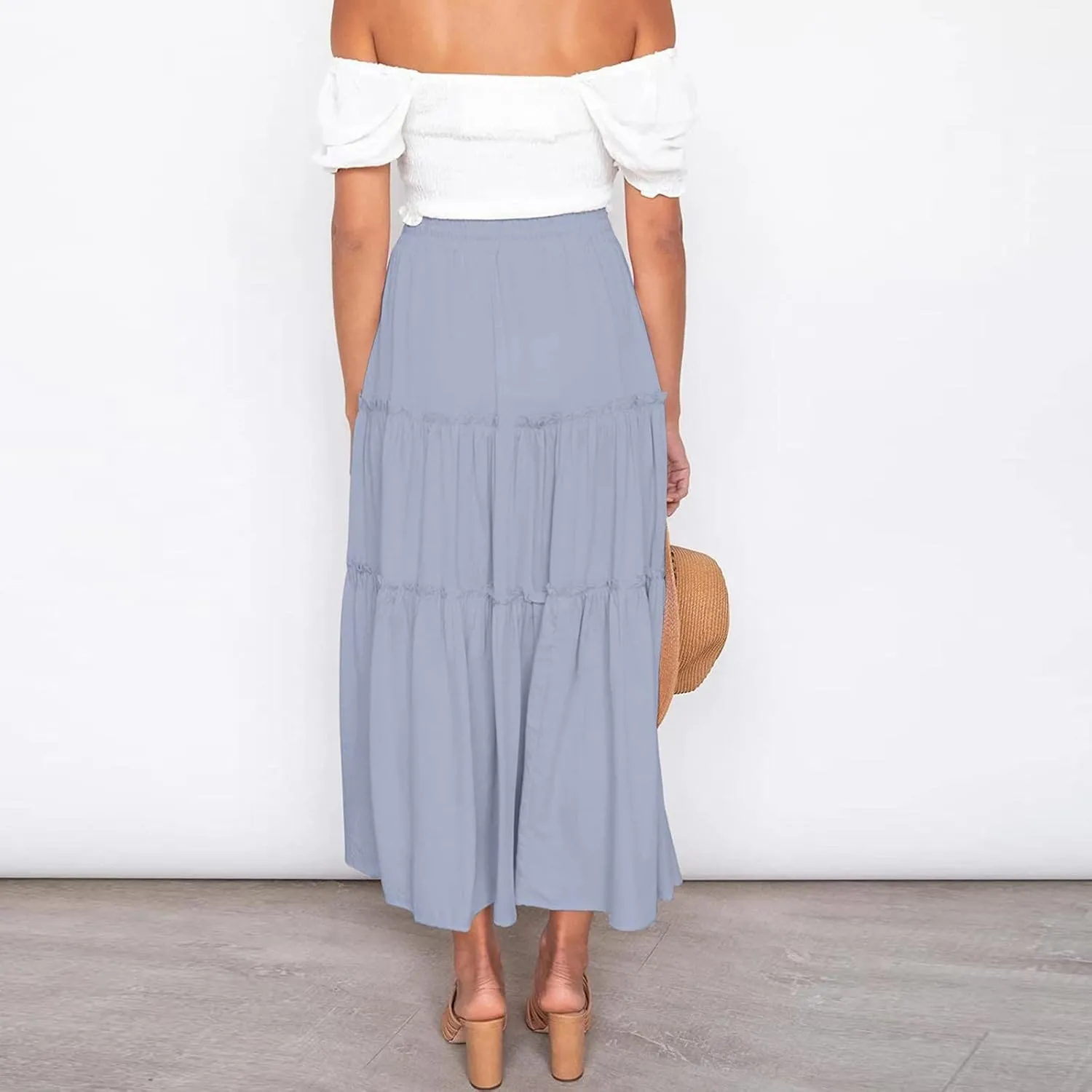 Drawstring Womens Skirt High Rise Ruched Skirts Ruffle Boho Pleated Waist Summer for Women 2023 Casual Cute Robe