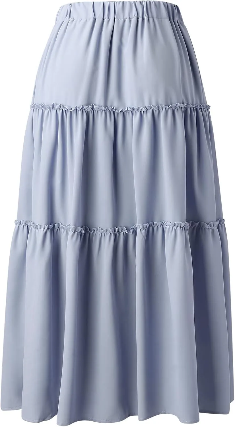 Drawstring Womens Skirt High Rise Ruched Skirts Ruffle Boho Pleated Waist Summer for Women 2023 Casual Cute Robe