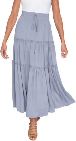 Drawstring Womens Skirt High Rise Ruched Skirts Ruffle Boho Pleated Waist Summer for Women 2023 Casual Cute Robe