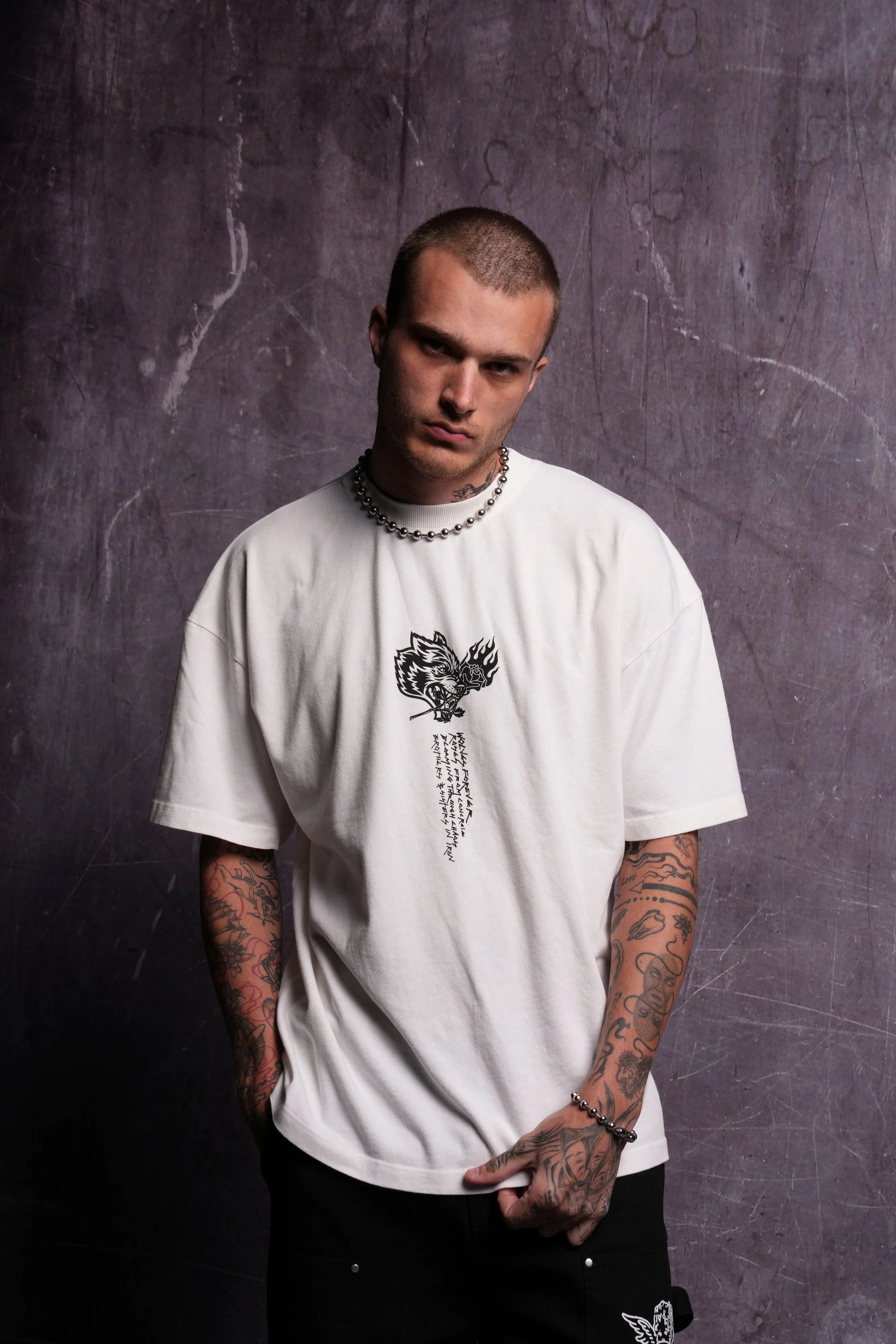 Eternal Fire "Premium" Oversized Tee in Cream