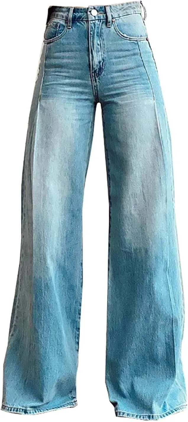 Flare Jeans for Women 2025 Wide Leg Casual Baggy Denim Pants High Waist Straight Leg Bell Bottom Trousers Pant with Pockets