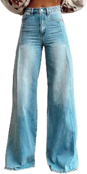 Flare Jeans for Women 2025 Wide Leg Casual Baggy Denim Pants High Waist Straight Leg Bell Bottom Trousers Pant with Pockets