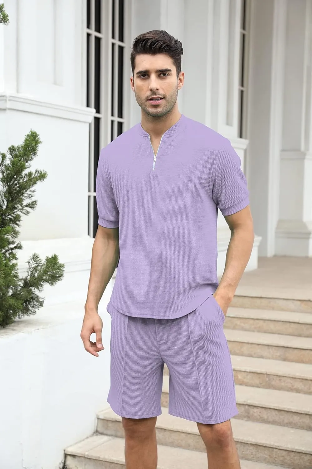 FZNHQL Fashion Men's Tracksuits 2 Piece Casual Athletic Jogging Outfits Short/Long Sleeve Track Suits for Men Set