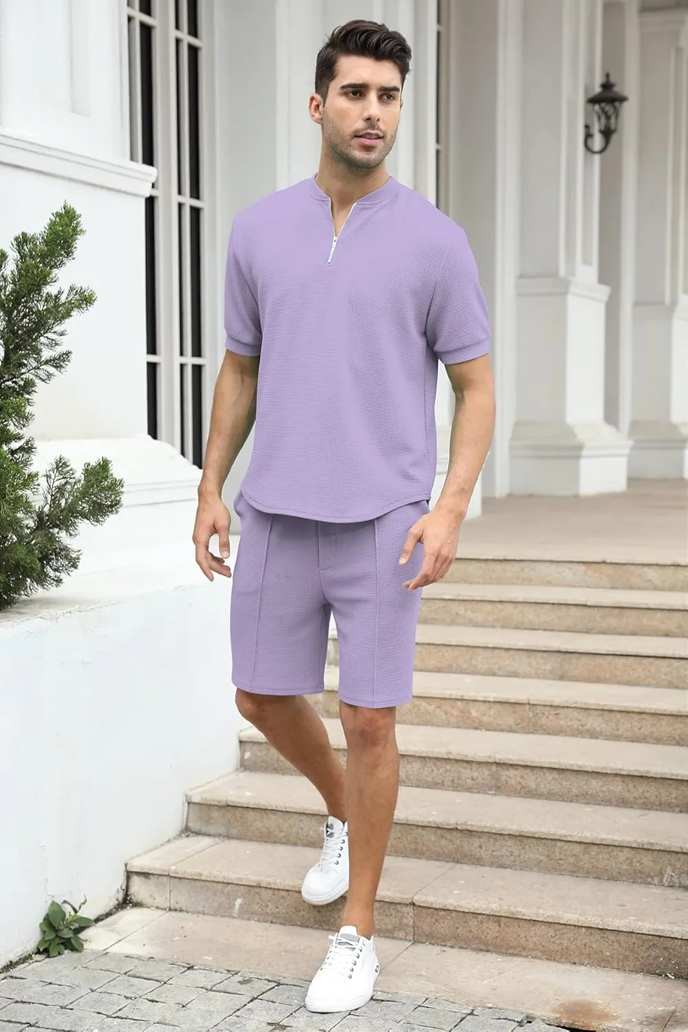 FZNHQL Fashion Men's Tracksuits 2 Piece Casual Athletic Jogging Outfits Short/Long Sleeve Track Suits for Men Set