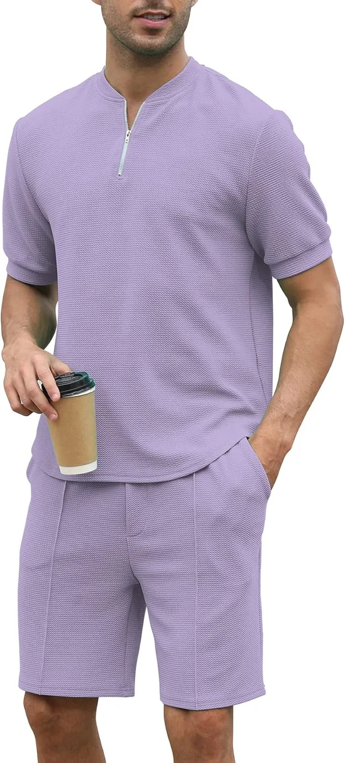 FZNHQL Fashion Men's Tracksuits 2 Piece Casual Athletic Jogging Outfits Short/Long Sleeve Track Suits for Men Set