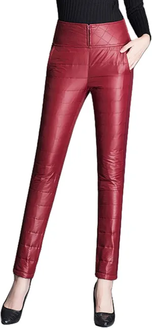 GGUHHU Womens Classic Elastic High Waist Quilted Padded Tapered Leg Long Down Pants