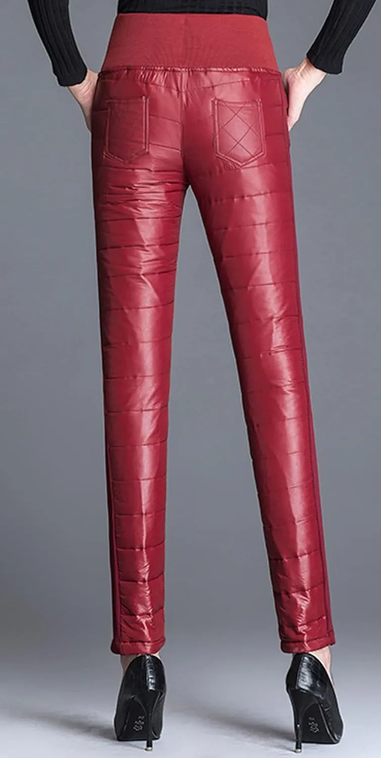 GGUHHU Womens Classic Elastic High Waist Quilted Padded Tapered Leg Long Down Pants