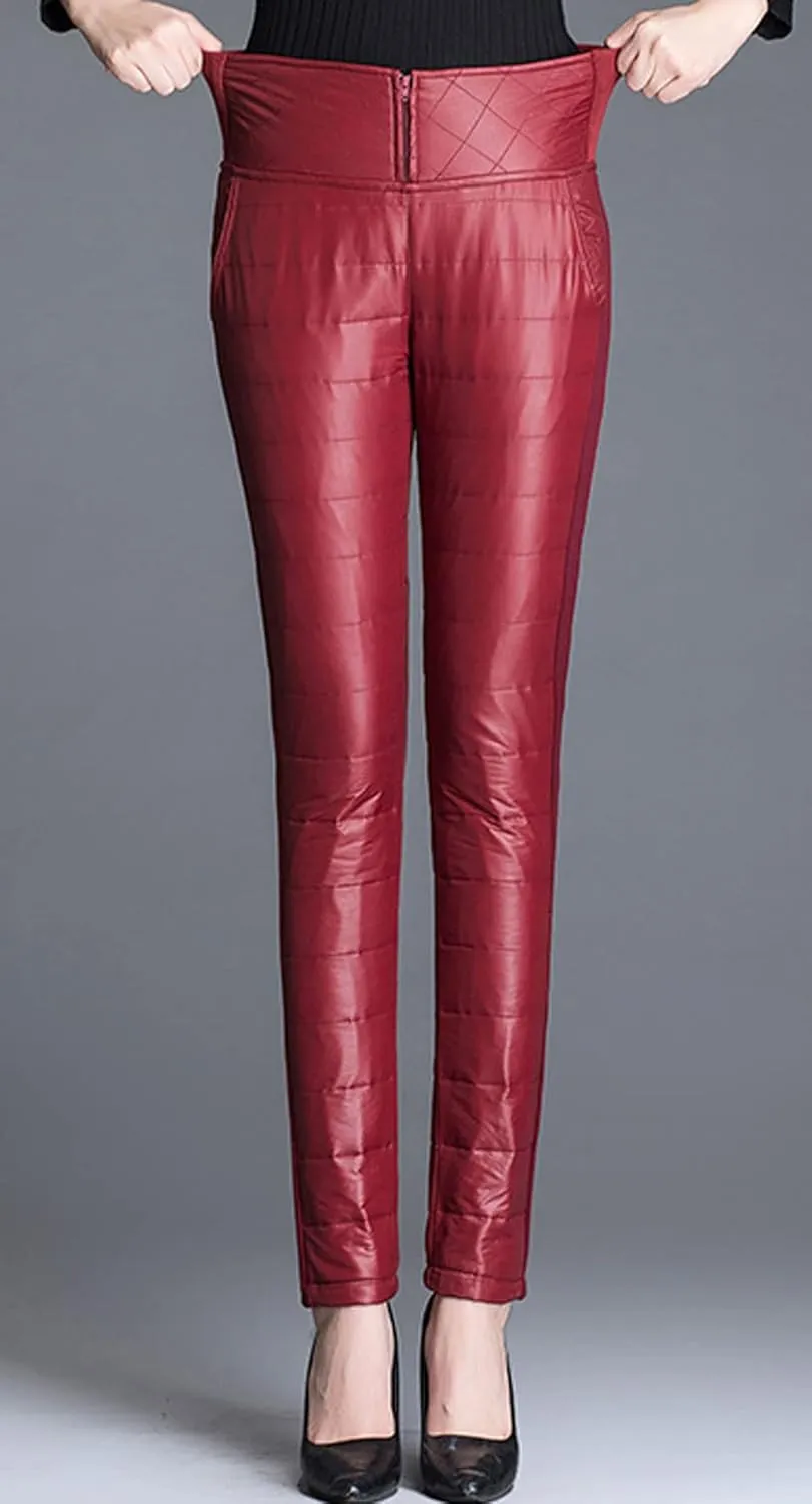 GGUHHU Womens Classic Elastic High Waist Quilted Padded Tapered Leg Long Down Pants