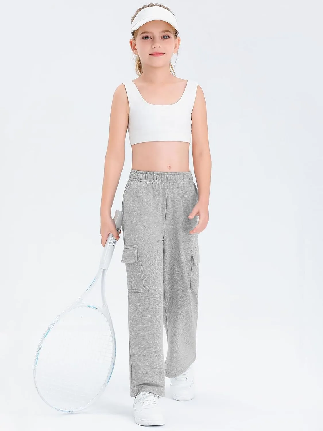 Girls Kids Cargo Sweatpants Wide Straight Leg Jogger Pants 5-14 Years