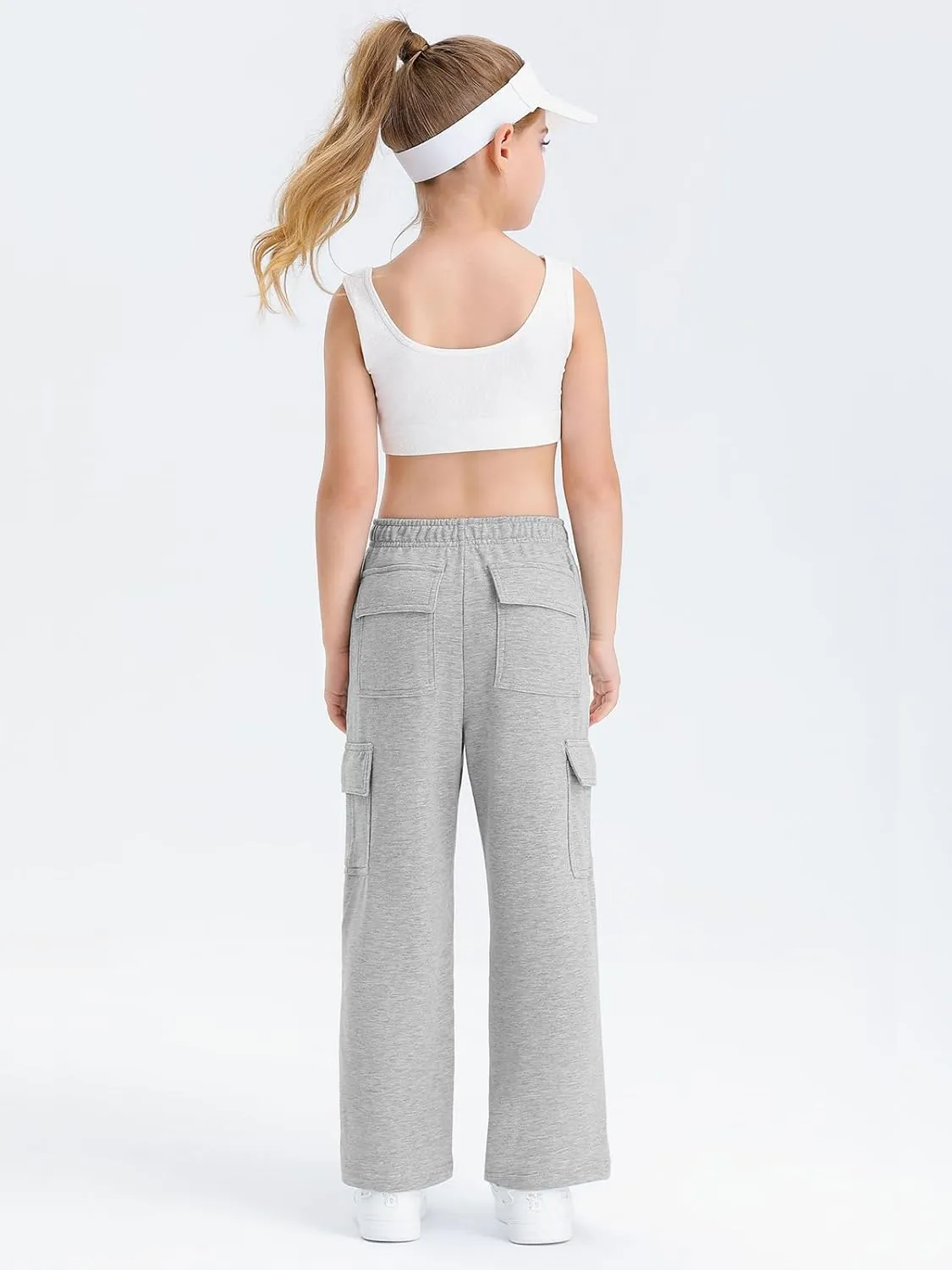 Girls Kids Cargo Sweatpants Wide Straight Leg Jogger Pants 5-14 Years