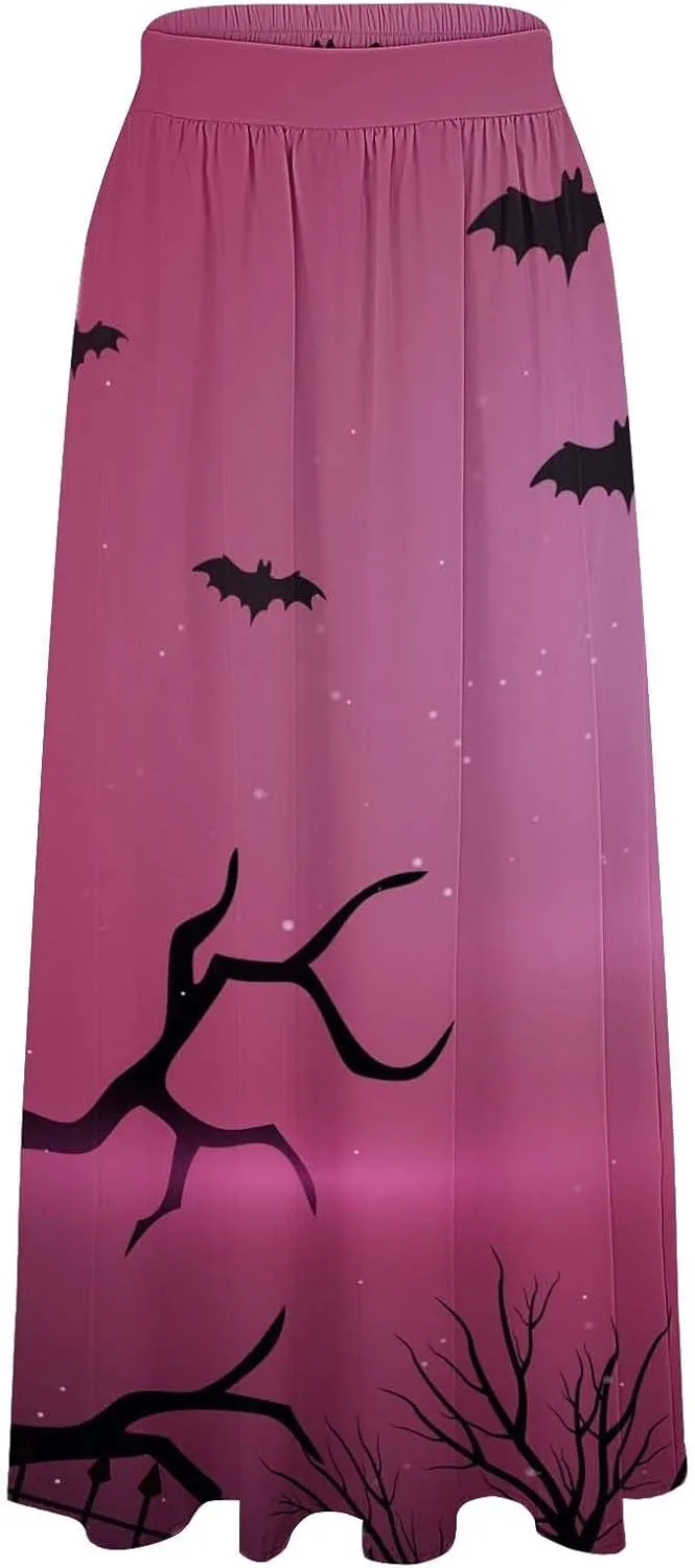 Halloween Skirt for Women High Waist Party Beach Pocket Long Maxi Skirt Women's Tutu Skirt Halloween Skirts