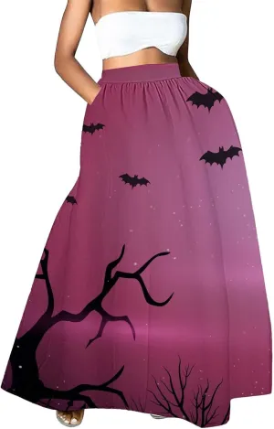 Halloween Skirt for Women High Waist Party Beach Pocket Long Maxi Skirt Women's Tutu Skirt Halloween Skirts