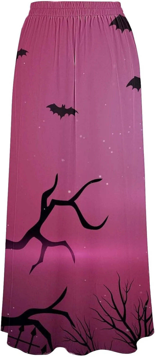 Halloween Skirt for Women High Waist Party Beach Pocket Long Maxi Skirt Women's Tutu Skirt Halloween Skirts
