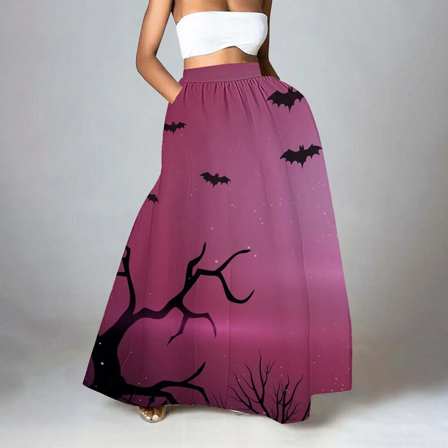 Halloween Skirt for Women High Waist Party Beach Pocket Long Maxi Skirt Women's Tutu Skirt Halloween Skirts