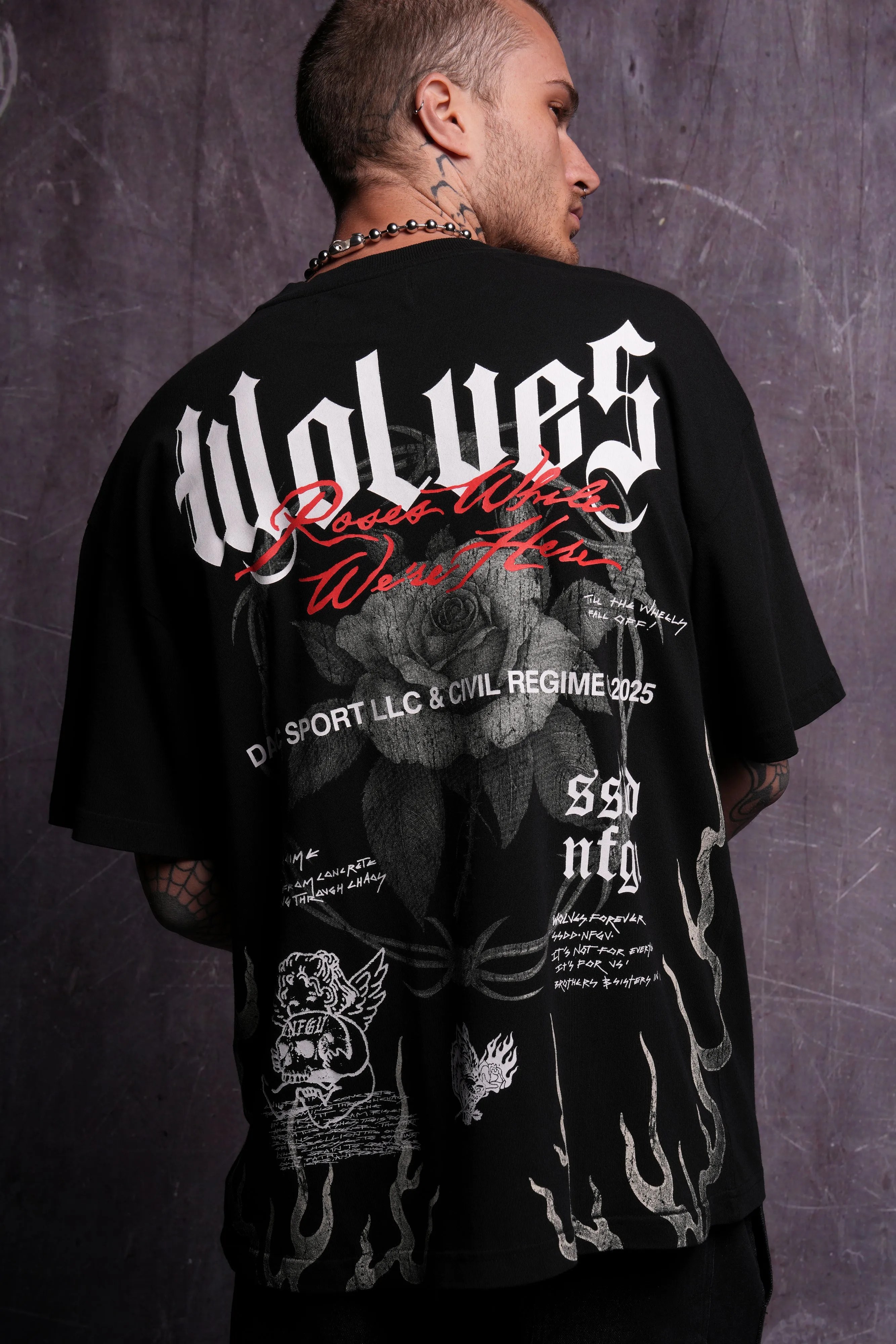 Infernal Bloom "Premium" Oversized Tee in Black