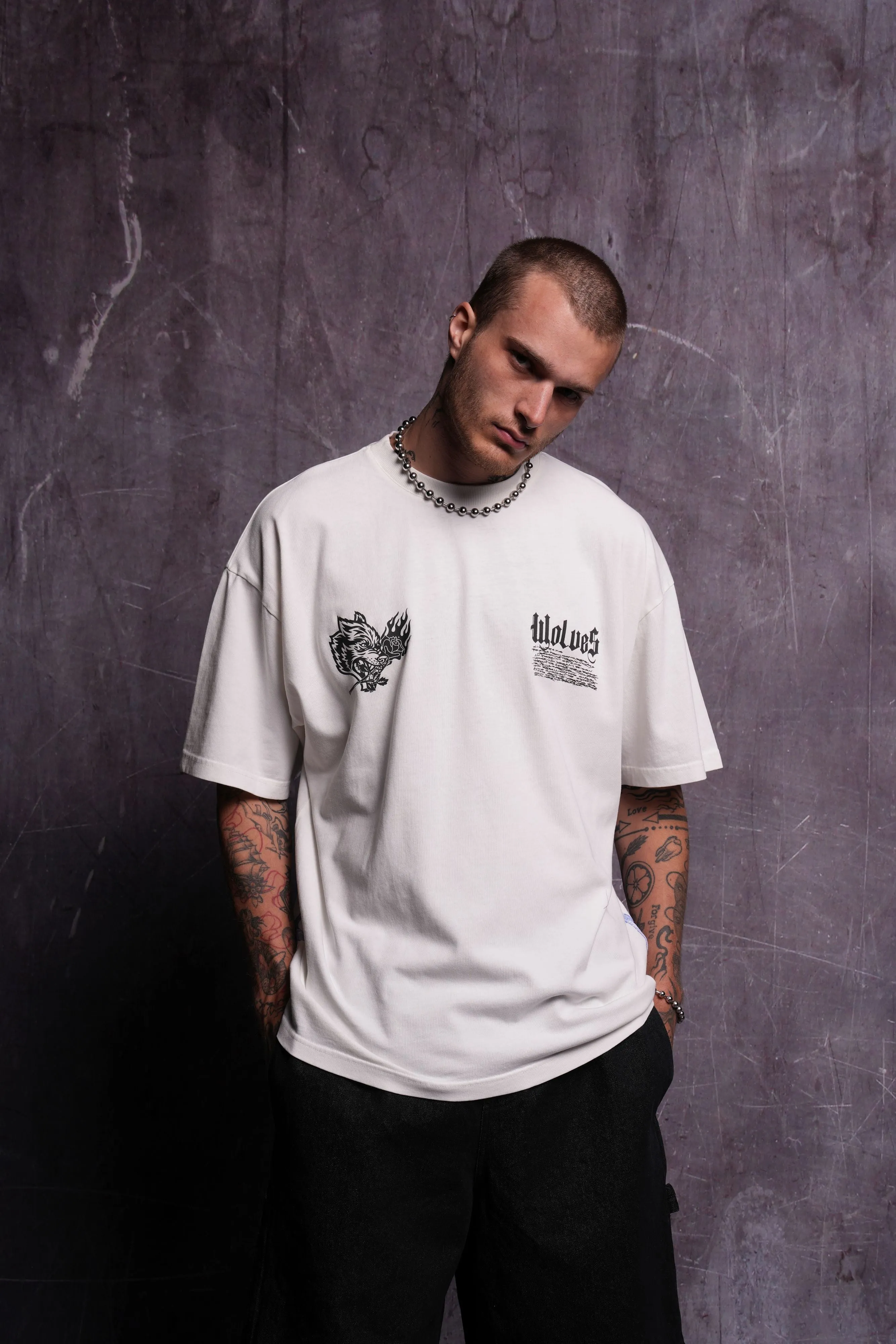 Infernal Bloom "Premium" Oversized Tee in Cream