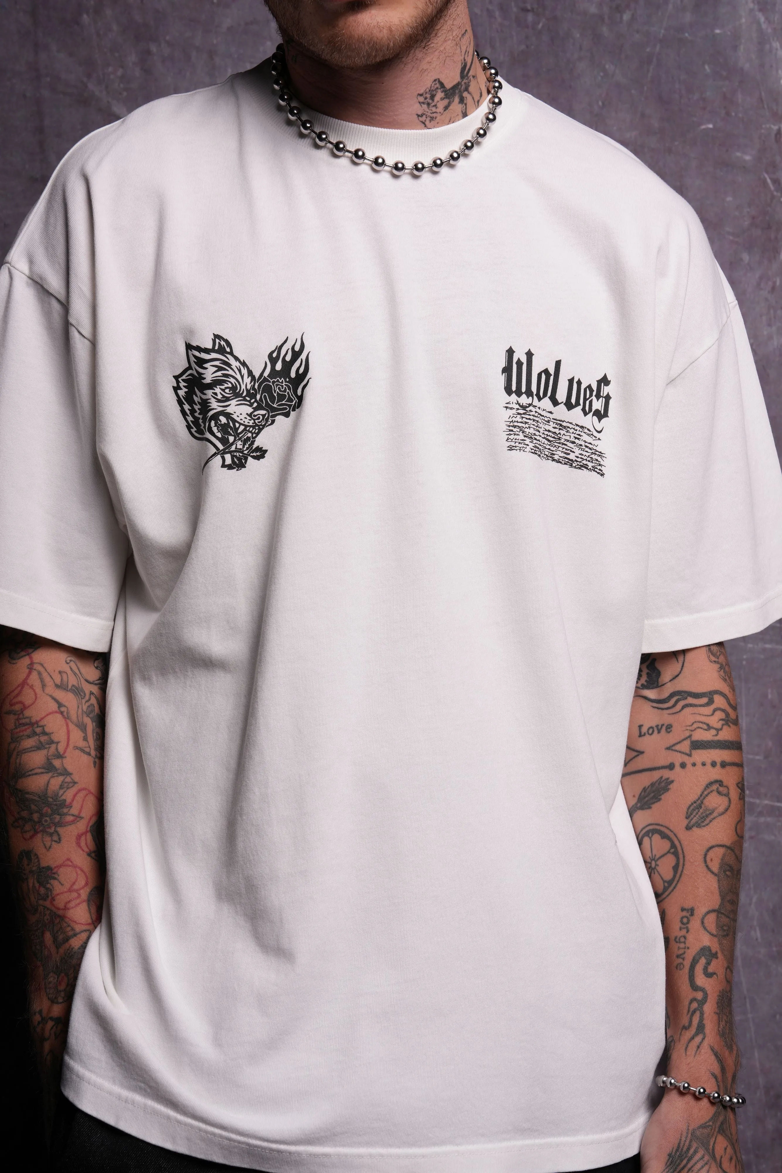 Infernal Bloom "Premium" Oversized Tee in Cream